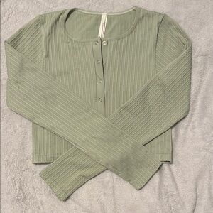 Anthropologie Green Ribbed Button Down Shirt
